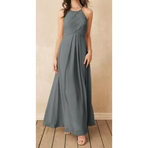 AW BRIDAL 2 XS grey Aderes chiffon bridesmaid formal party gala maxi dress b44